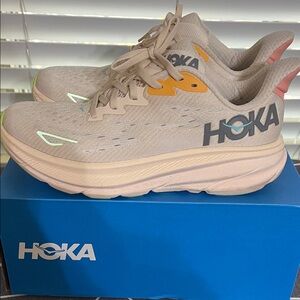 Hoka Athletic Shoes in Beige and Yellow